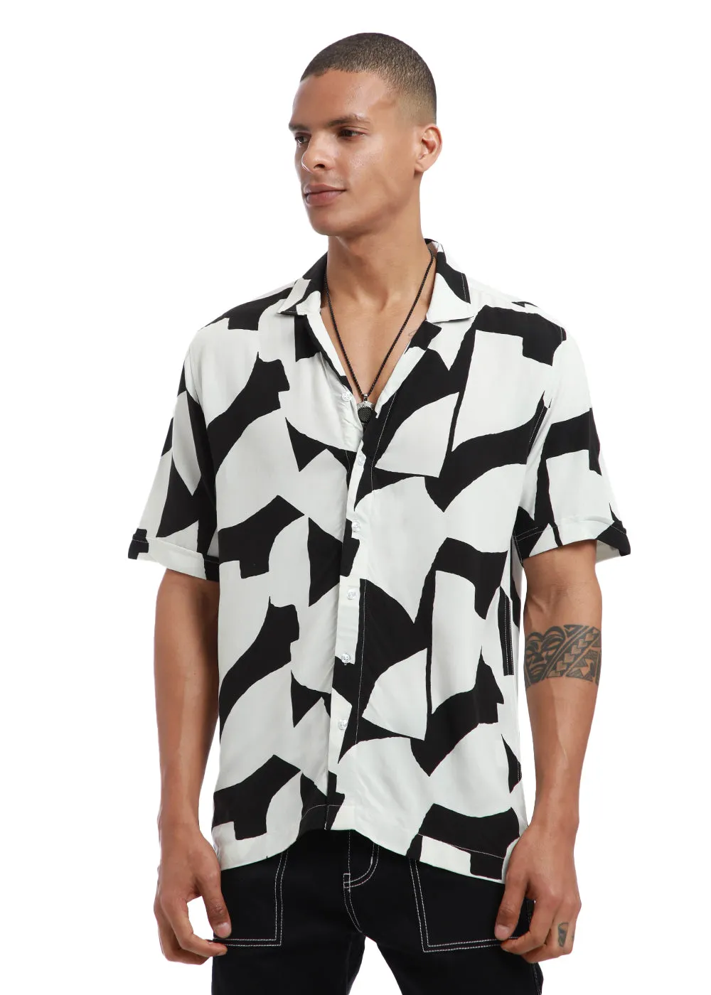 Abstract Monochrome Print Half sleeve shirt