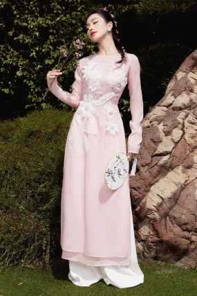 An Chi A-line Long Sleeved Organza Floor Length Ao Dai