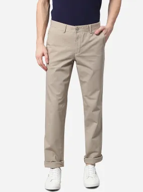 Beige Solid Slim Fit Casual Trouser | Greenfibre