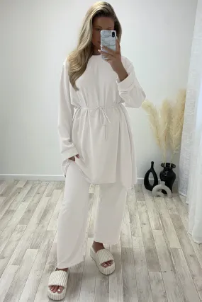 Chiara White Oversized Belted Top and Trousers Co-Ord Set