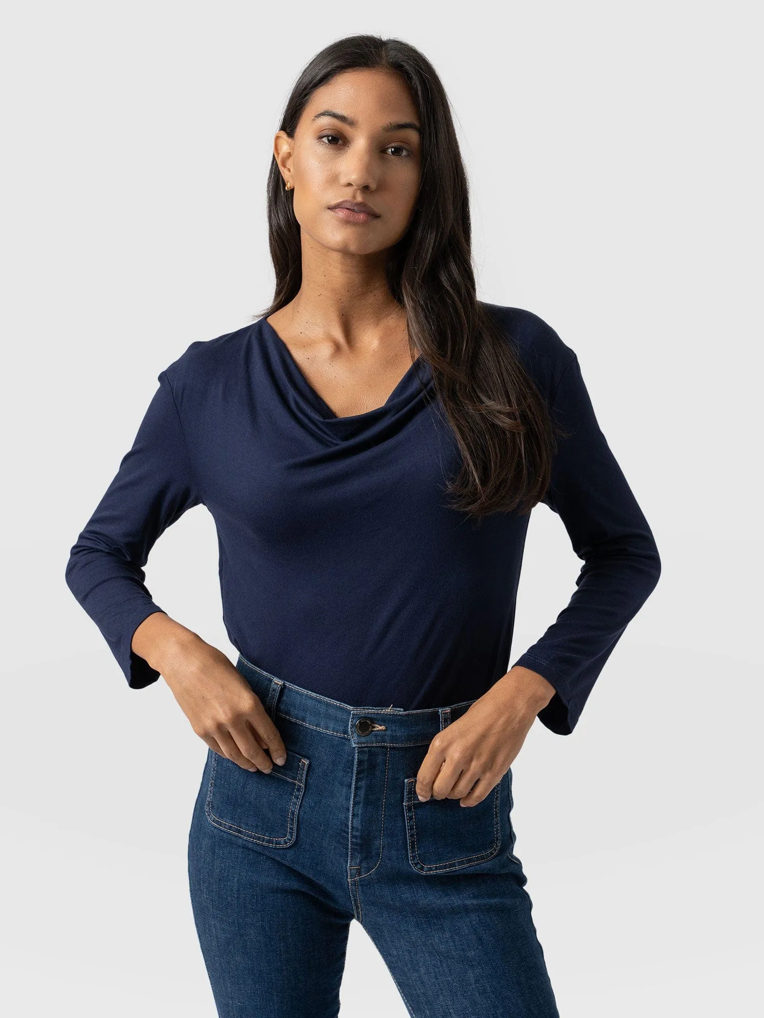 Cowl Neck Tee Long Sleeve - Navy