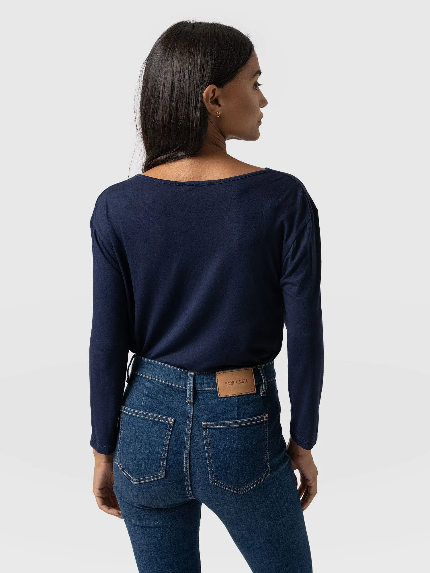 Cowl Neck Tee Long Sleeve - Navy