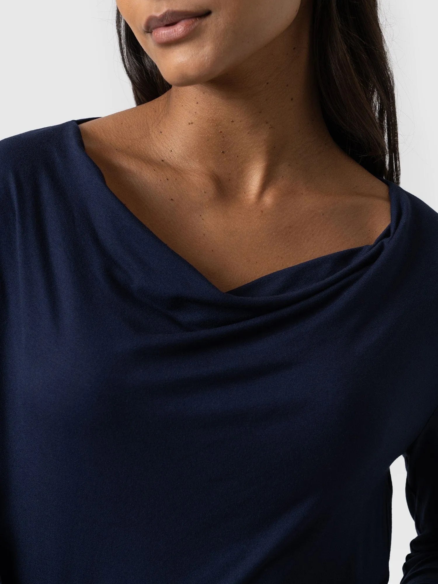 Cowl Neck Tee Long Sleeve - Navy