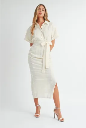 Destiny Embroidered Button Up Midi Dress