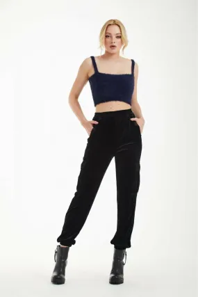 Double Second Black Velvet Cargo Trousers