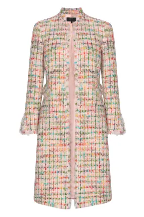 Dress Coat in Cream and Multi-Coloured Tweed - Claire