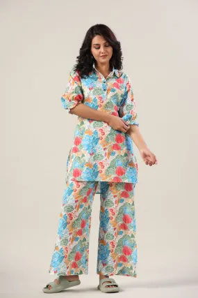 Floral Jaal on Collared Palazzo Set