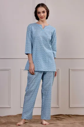 Floral Mosaic on Light Blue Loungewear