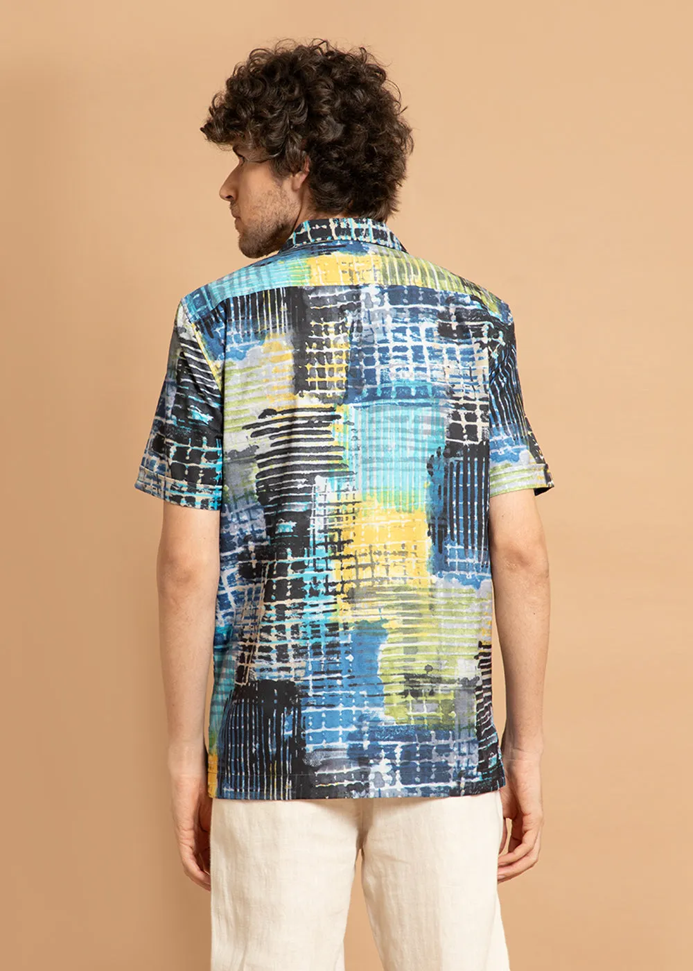 Grid Brush Stroke Half Sleeve Shirt