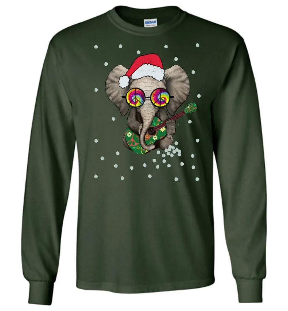 Hippie Elephant- Funny Holiday Long Sleeve T-Shirts