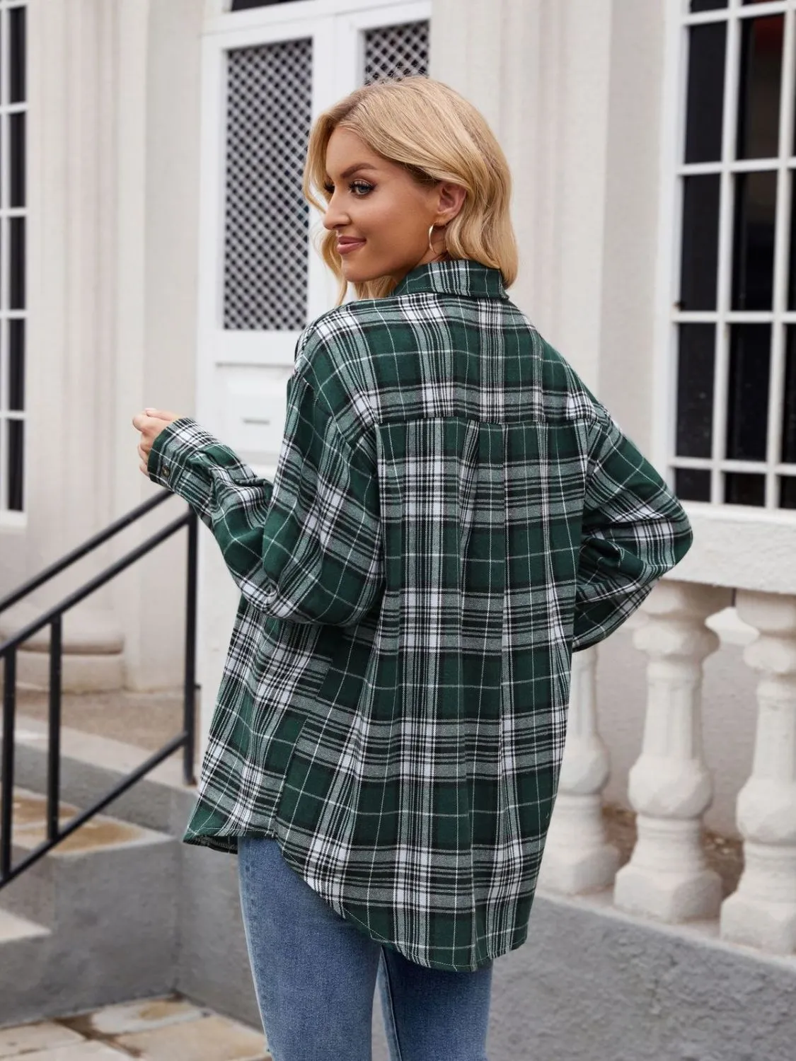 Just For Me Plaid Collared Neck Long Sleeve Shirt plaid shirt