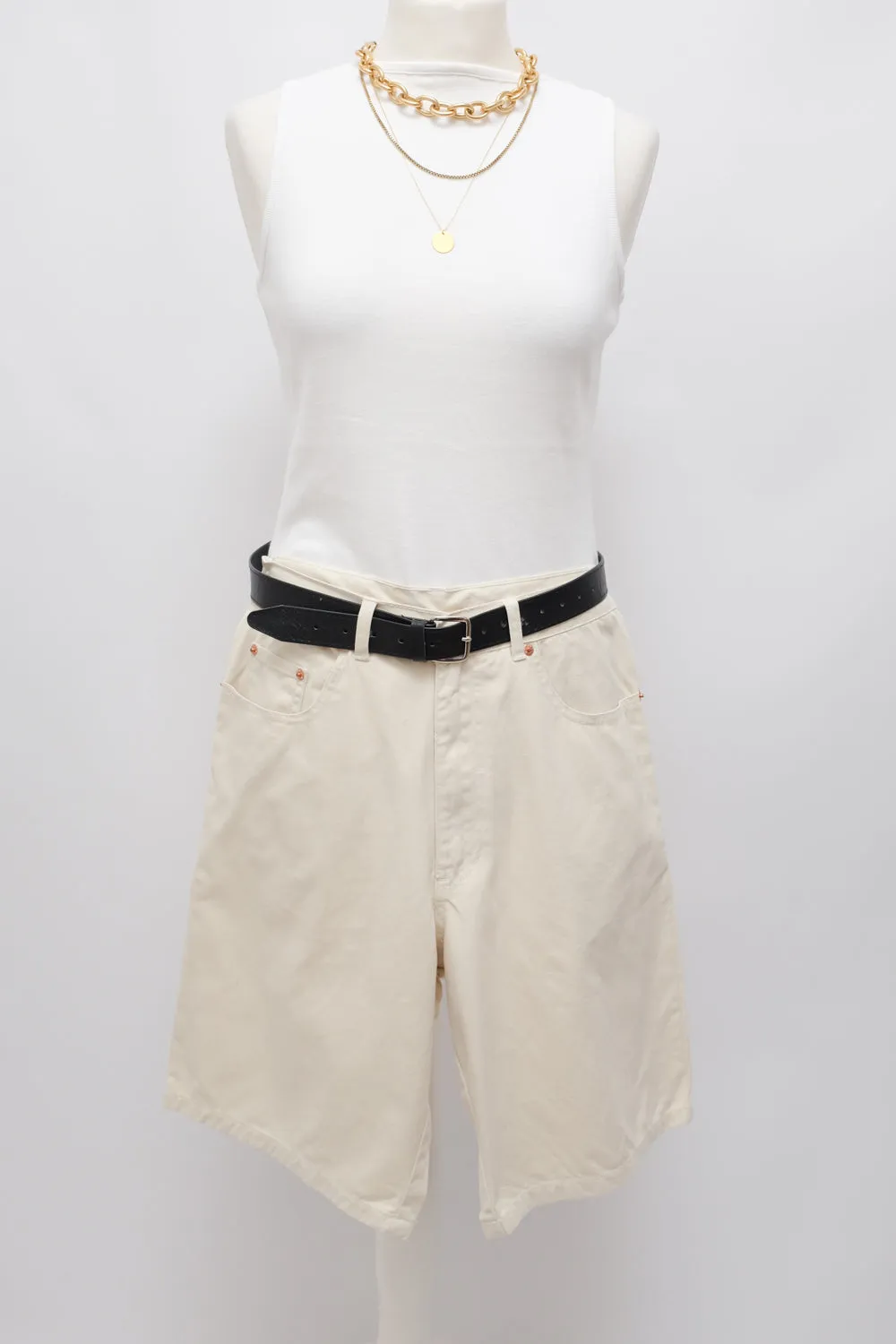 LONG CREAM VINTAGE COTTON SHORTS