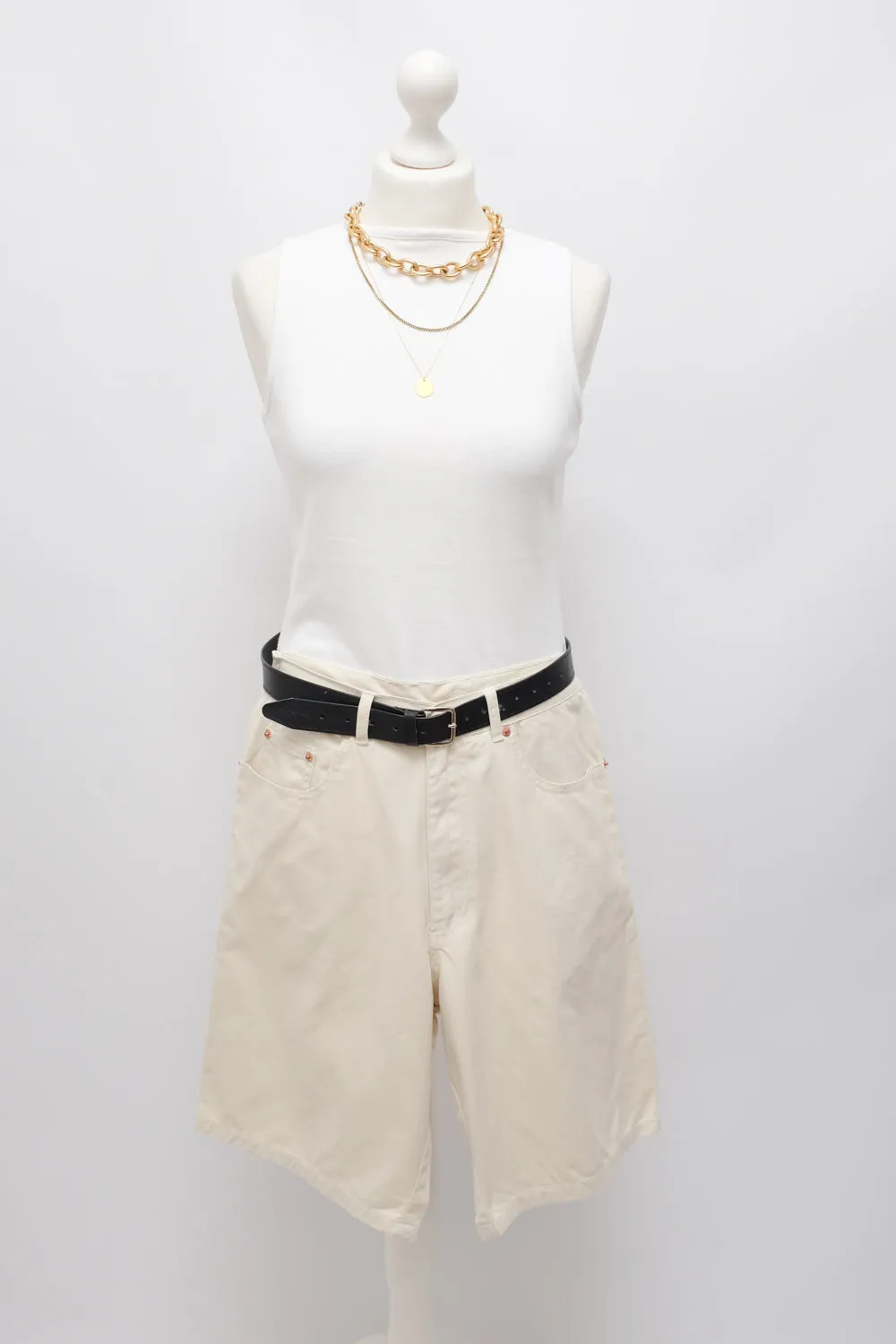 LONG CREAM VINTAGE COTTON SHORTS