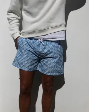 Mens Premium Pale Blue Queuing Lobsters Swim Shorts