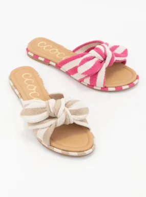 Rachael Knotted Bow Stripe Slide- Fuchsia