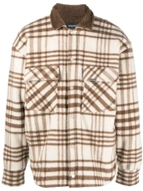 Represent check-pattern collared overshirt beige/camel brown